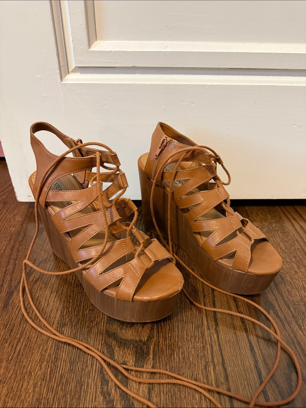 Steve Madden Tan Lace-Up Platform Wedge Sandals